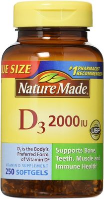 Nature Made, Vitamin D3 2,000 I.U. Liquid Softgels, 250-Count (Pack of 2)