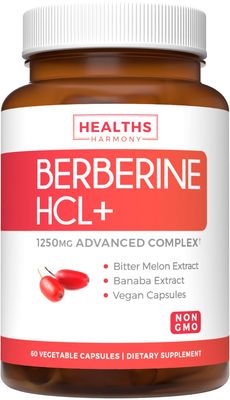 Berberine Supplement (Non-GMO &amp; Vegetarian) Berberine HCL Plus Bitter Melon &amp; Banaba Leaf Extract Capsules - Berberine 500mg Each, 1000mg Per Serve - AMPK Metabolic Activator - 60 Caps (No Pills)