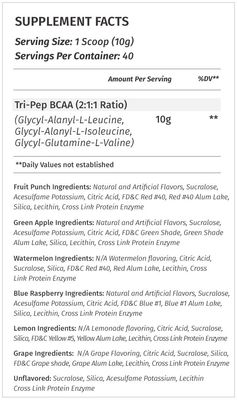 Metabolic Nutrition - TRIPEP - Tri-Peptide Branch Chain Amino Acid, BCAA Powder, Pre Intra Post Workout Supplement, Unflavored, 400 Grams (40 Servings)