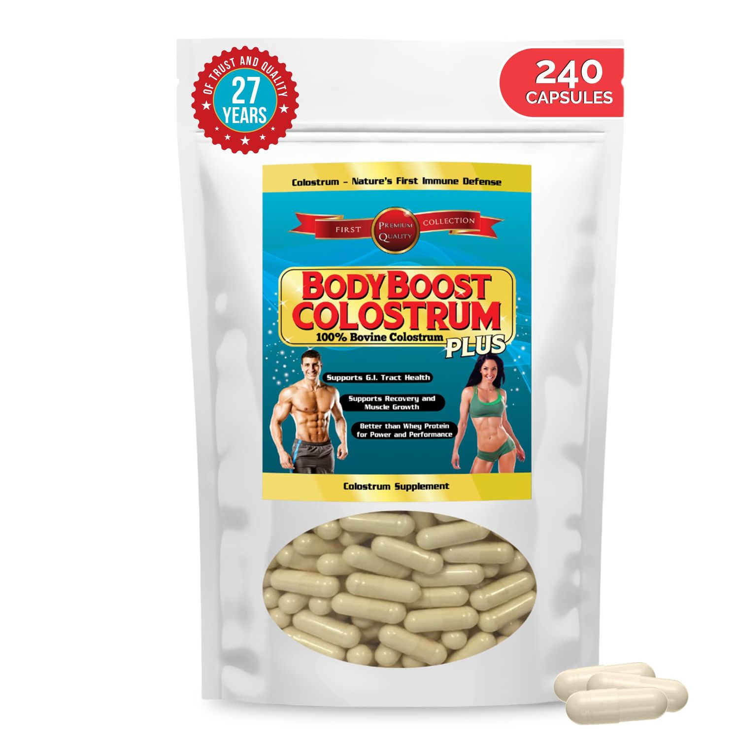 BodyBoost Colostrum Capsules (240) - Immune Booster Supplement with Immunoglobulin &amp; Lactoferrin, Grass-fed Bovine Colostrum Capsule, 100% Bovine Colostrum, Super Food for Gut Health,Diverse Intake