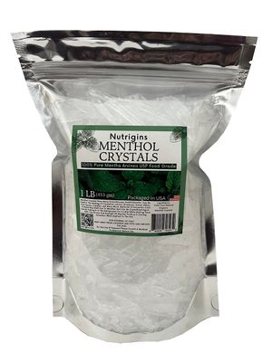 Nutrigins Menthol Crystal 1 LB - Pure Organic 100% Natural - Menthol Crystals from Mint Crystal Mints Mentha Arvensis - Comes in Resealable Standup Bag for Long-Lasting Freshness