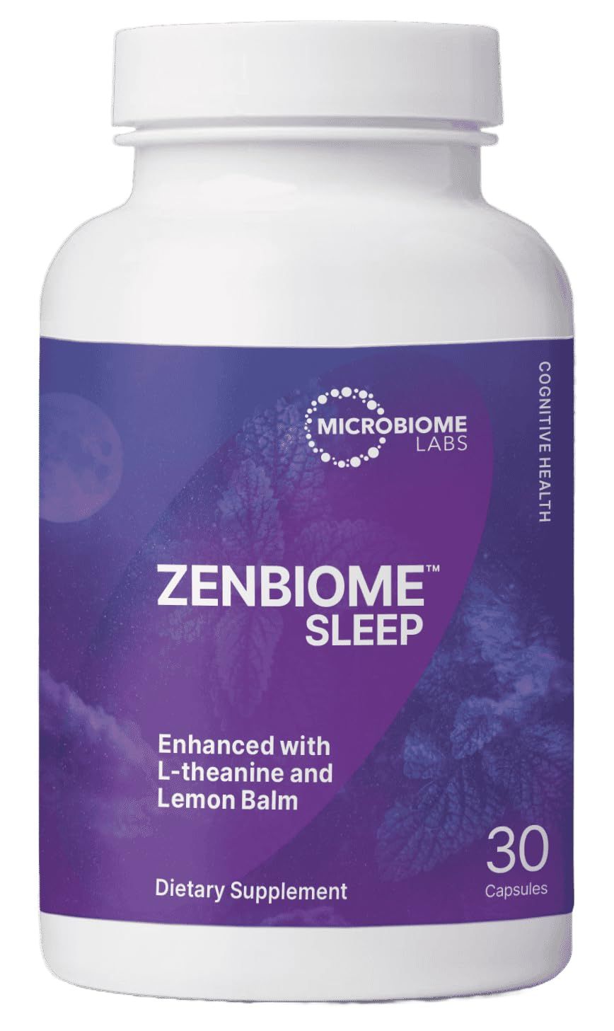 Microbiome Labs Zenbiome Sleep - L Theanine Supplement with Lemon Balm Extract &amp; Probiotics with Bifidobacterium Longum - Help Soothe The Gut-Brain Axis at Bedtime (30 Capsules)