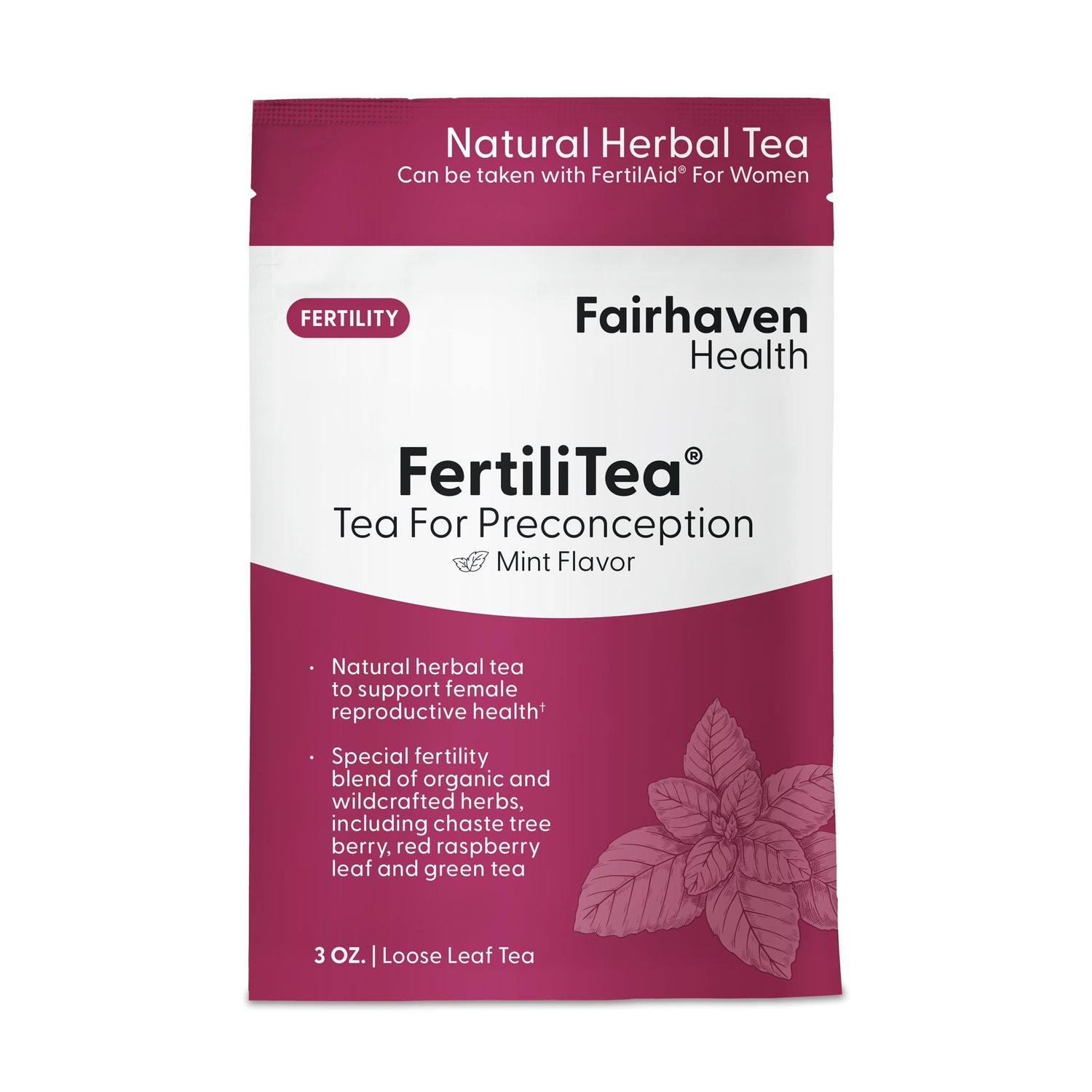 Fairhaven Health FertiliTea | Organic Fertility Tea for Women to Support Reproductive Health* | Prenatal Herbal Tea to Support Menstrual Cycle &amp; Hormone Balance* | Contains Vitex | Mint | 60 Servings