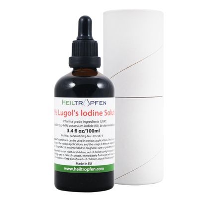2.2% Lugol's Iodine Solution 3.4 Fl Oz | Pharmaceutical Grade Ingredients | Lugols Solution Made with Iodine and Potassium Iodide. Heiltropfen