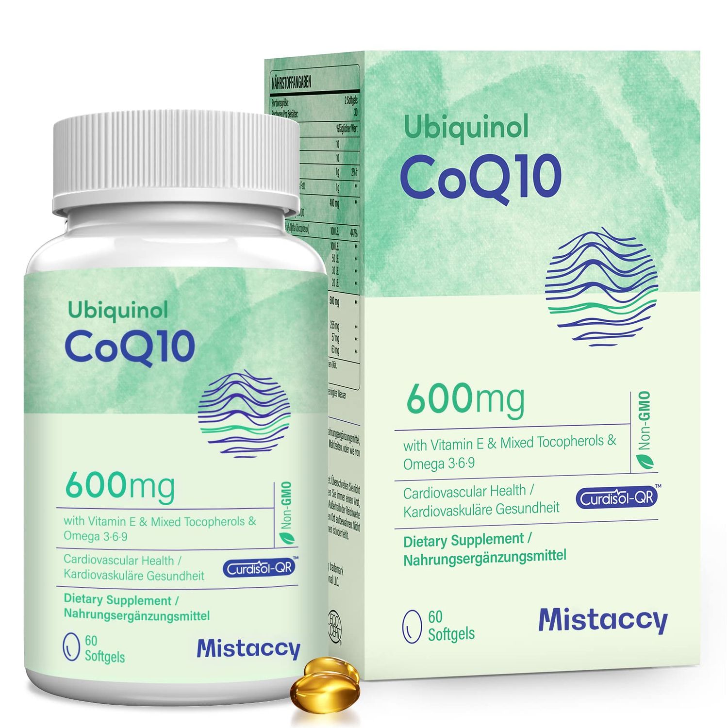 CoQ10 600mg Softgels | High Absorption CoQ10 Ubiquinol Supplement | Reduced Form Enhanced with Vitamin E &amp; Omega 3 6 9 | Antioxidant Powerhouse Good for Health | 60 Softgels