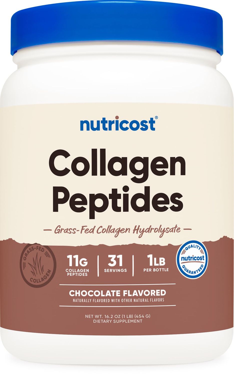 Nutricost Grass-Fed Collagen Powder 1LB (454 G) (Chocolate) - Grass Fed Bovine Collagen Hydrolysate - Collagen Peptides