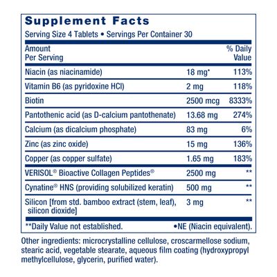 Life Extension Hair, Skin &amp; Nails Collagen Plus Formula - Promotes Collagen &amp; Keratin Health - with Niacin, Vitamin B6, Biotin, Calcium &amp; Zinc - Non-GMO - 120 Count(Pack of 1)