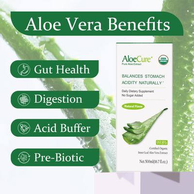 AloeCure USDA Organic Aloe Vera Juice Made Within 12 Hrs of Harvest - Pure Aloe Juice Natural Digestive Supplement to Support Digestion, Immune System and Balanced Stomach Acidity, 500ml Bottle