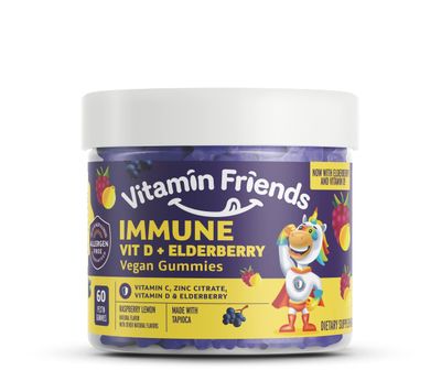 Vitamin Friends - Elderberry, Vitamin C Gummies - Vegan Immune System Booster Blended Supplements - Health Support w/ Zinc Citrate &amp; Vitamin D - Advanced Immune Support - 30 Day Supply - 1 Pack
