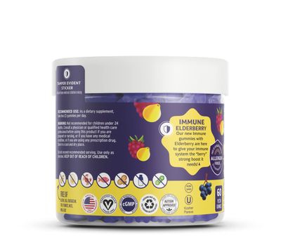 Vitamin Friends - Elderberry, Vitamin C Gummies - Vegan Immune System Booster Blended Supplements - Health Support w/ Zinc Citrate & Vitamin D - Advanced Immune Support - 30 Day Supply - 1 Pack