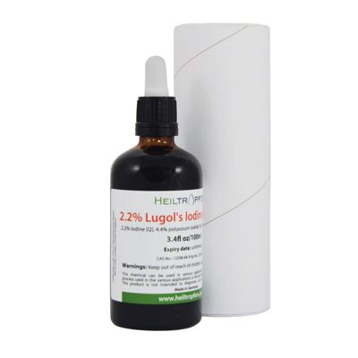 2.2% Lugol&#39;s Iodine Solution 3.4 Fl Oz | Pharmaceutical Grade Ingredients | Lugols Solution Made with Iodine and Potassium Iodide. Heiltropfen