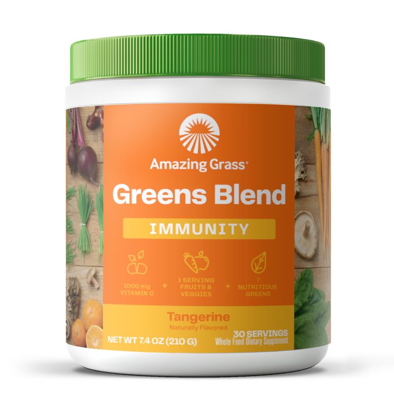 Amazing Grass Greens Superfood for Immune Support: Greens Powder with Organic Spirulina, Chlorella, Beet Root Powder, Digestive Enzymes &amp; Probiotics, Tangerine, 30 Servings
