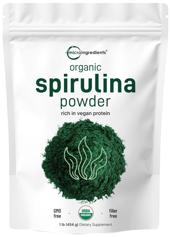 Micro Ingredients Organic Spirulina Powder, 16 Ounce, Raw Spirulina (Arthrospira Platensis), The Richest Sources of 70% Vegan Protein, Containers Minerals, Vitamins, Non-GMO &amp; Non-Irradiation