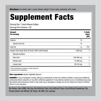 Piping Rock Olive Oil Softgels 1000mg | 240 Count | Extra Virgin Olive Oil | Cold Pressed Supplement | Gluten Free, Non-GMO