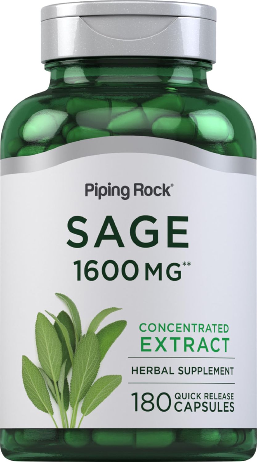 Piping Rock Sage 1600mg | 180 Capsules | Concentrated Herbal Extract | Non-GMO, Gluten Free Supplement