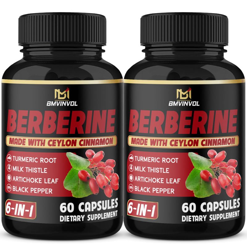 (2 Packs) Berberine Supplement Plus Ceylon Cinnamon, Turmeric, Artichoke, Milk Thistle, Black Pepper - 120 Capsules - 4 Months Supply