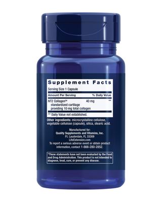 Life Extension NT2 Collagen, Joint Health Supplement for Joint Comfort &amp; Mobility, Gluten-Free, Non-GMO, 1 Daily, 60 Small Capsules
