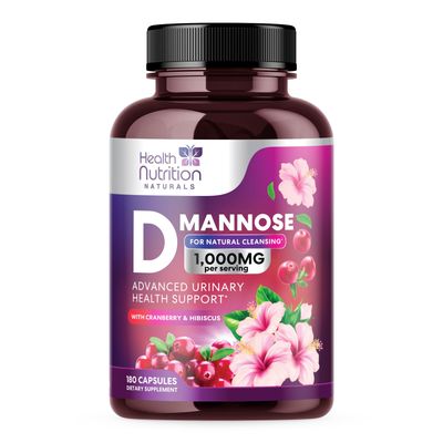 D-Mannose &amp; Cranberry Extract 1350mg Advanced Formula, Fast-Acting Natural Urinary Tract Health Support for Women &amp; Men, Flush Impurities in Urinary Tract &amp; Bladder, Non-GMO, Vegan - 180 Capsules