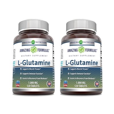 Amazing Formulas L Glutamine 1000 mg Tablets | Amino Acid Supplement for Men &amp; Women | Non-GMO | Gluten Free (2 Pack, 120, Count)