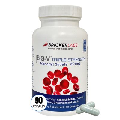 Bricker Labs Big-V Triple Strength Vanadyl Supplement: Vanadyl Sulfate 30 mg, Taurine 600 mg, Selenium, Chromium and Niacin, Blended Mineral Supplement Capsules 90 ct