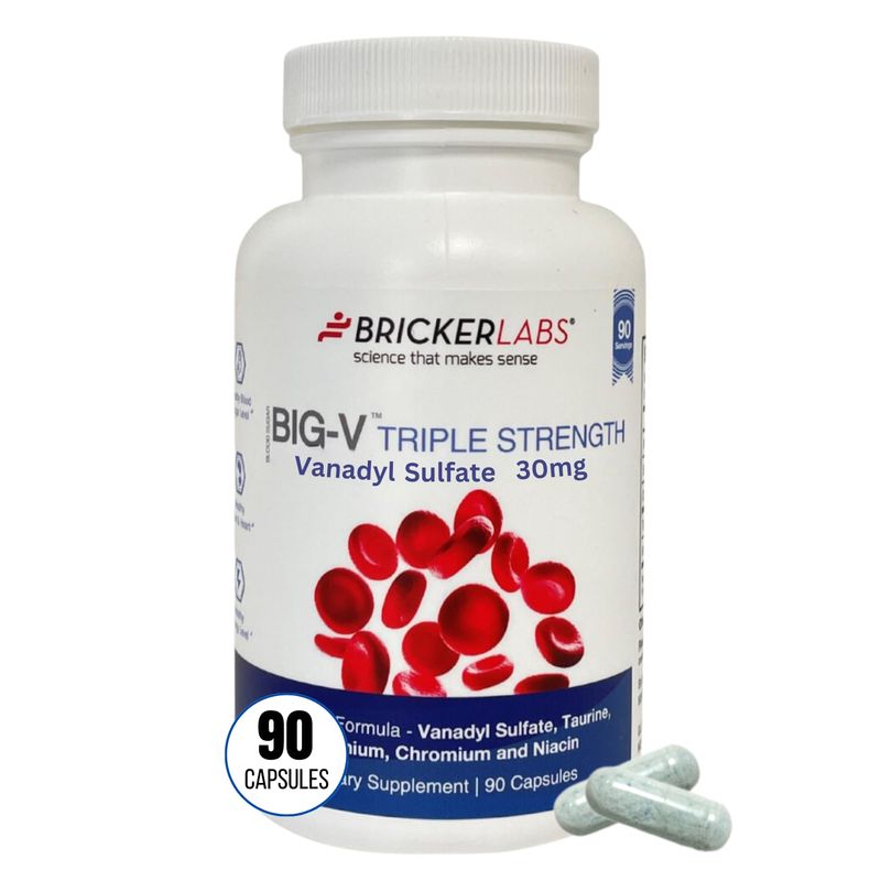 Bricker Labs Big-V Triple Strength Vanadyl Supplement: Vanadyl Sulfate 30 mg, Taurine 600 mg, Selenium, Chromium and Niacin, Blended Mineral Supplement Capsules 90 ct