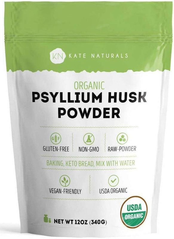 Kate Naturals Psyllium Husk Powder for Baking, Fiber &amp; Digestion. Psyllium Seed Powder for Dogs &amp; Cats (12oz, Organic, Gluten Free, Pet Safe)