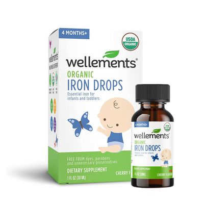 Wellements Organic Iron Drops for Newborn+ Babies (1 Fl Oz) - Cherry Flavor Liquid Iron Supplement for Infants - Toddler Iron Supplement for Kids (4months+ to 3 Years) - Supports Growth &amp; Development*