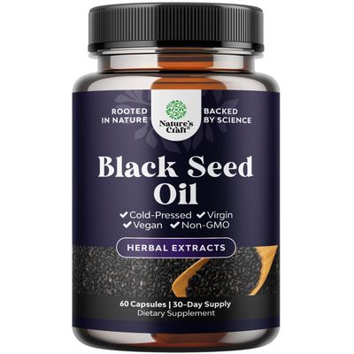 Vegan Black Seed Oil Capsules - Cold Pressed Nigella Sativa Black Cumin Seed Oil Capsules with Omega 3 6 9 Antioxidants and Thymoquinone for Hair Growth Immune Support Joint Health and Digestion