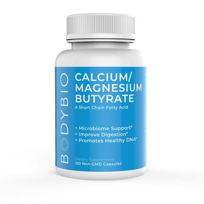 BodyBio Butyrate with Calcium &amp; Magnesium - Supports Healthy Digestion, Gut &amp; Microbiome - Leaky Gut Repair - Control Bloating - Fuel for Healthy Gut - 100 Capsules