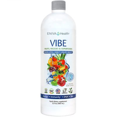 Eniva Health Vibe Liquid Multivitamins Mineral Supplements with Vitamins A, B12, C, D, E &amp; Amino Acids | Fruits and Veggies Daily Supplement for Women &amp; Men | Doctor Formulated | USA Made | 32 oz