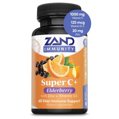 Zand Immunity Super C+ with Elderberry, All Day Immune Support, 1000mg PureWay-C Vitamin C Plus Zinc &amp; Vitamin D-3, Enhanced Absorption, 60 Tablets, 30 Servings