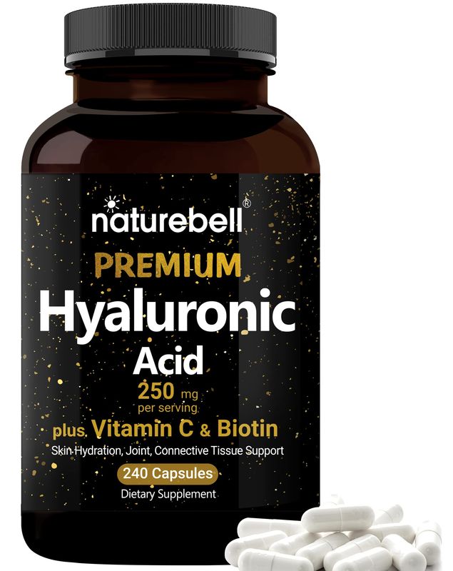 NatureBell Hyaluronic Acid Supplements 250mg | 240 Capsules, with Biotin 5000mcg &amp; Vitamin C 25mg, 3 in 1 Support - Skin Hydration, Joint Lubrication, Hair and Eye Health