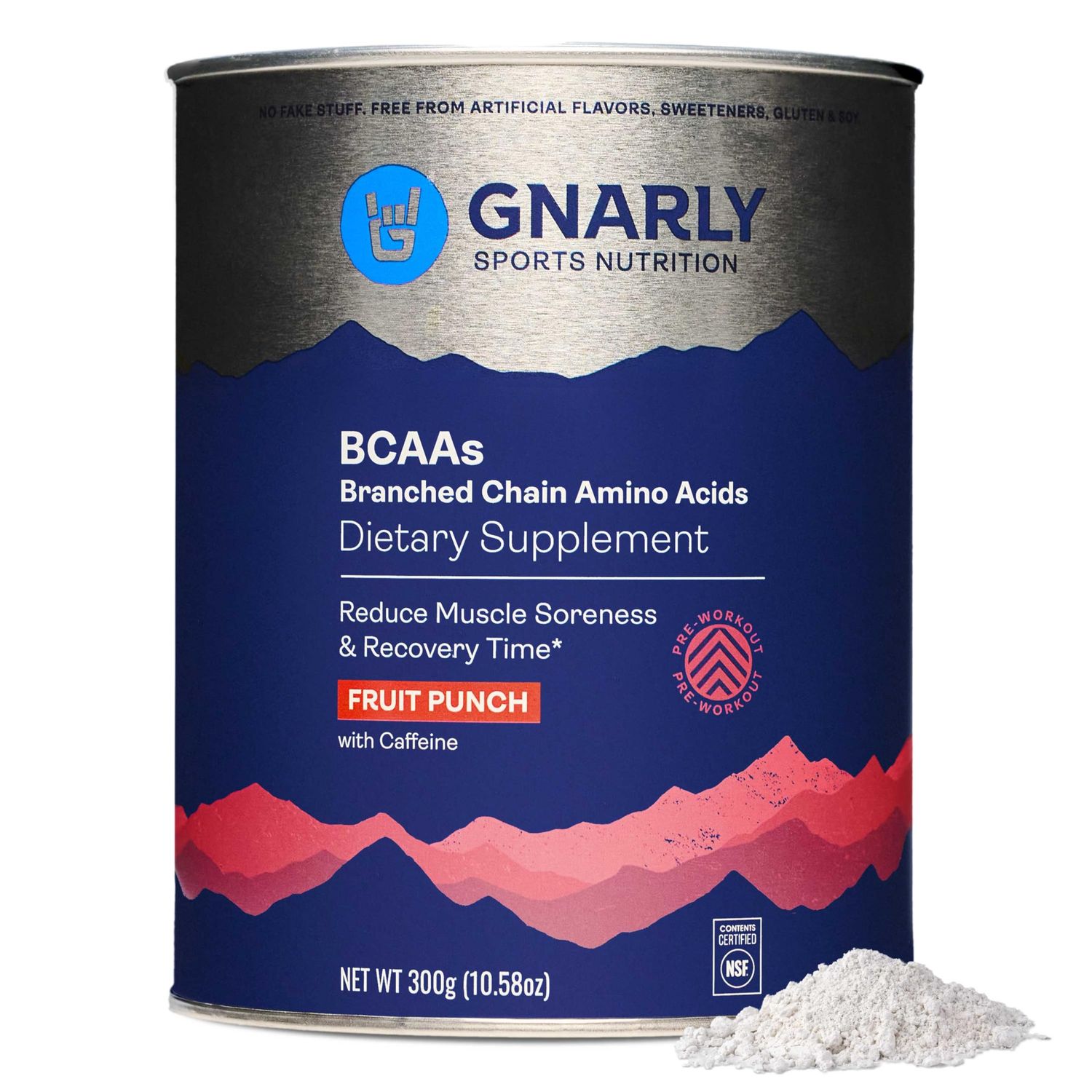 Gnarly Nutrition BCAA Powder - Pre-Workout BCAAS Amino Acids, NSF Contents Certified, Supplement to Support and Rebuild Muscle - Fruit Punch, Caffeine (10.58oz)
