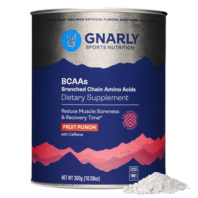 Gnarly Nutrition BCAA Powder - Pre-Workout BCAAS Amino Acids, NSF Contents Certified, Supplement to Support and Rebuild Muscle - Fruit Punch, Caffeine (10.58oz)