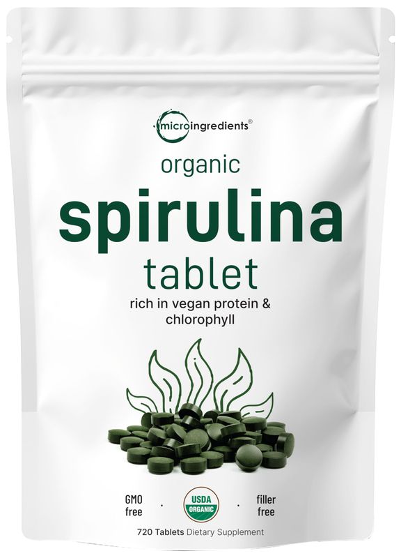 Micro Ingredients Organic Spirulina Supplement, 3000MG Per Serving, 720 Tablets (4 Month Supply), No Filler &amp; Non-GMO, Rich in Vegan Protein, Vitamins &amp; Prebiotics, Premium Spirulina Pills