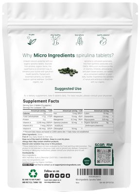 Micro Ingredients Organic Spirulina Supplement, 3000MG Per Serving, 720 Tablets (4 Month Supply), No Filler &amp; Non-GMO, Rich in Vegan Protein, Vitamins &amp; Prebiotics, Premium Spirulina Pills
