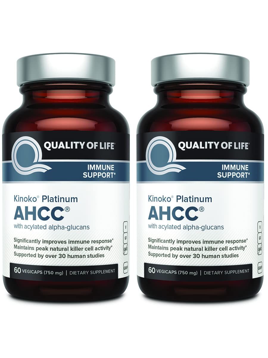 Quality of Life 2 Pack AHCC Kinoko Platinum 750 mg- Premium Immune Support Supplement 60 Count Bottles