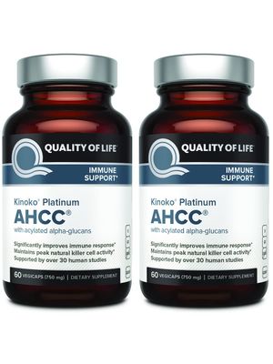 Quality of Life 2 Pack AHCC Kinoko Platinum 750 mg- Premium Immune Support Supplement 60 Count Bottles