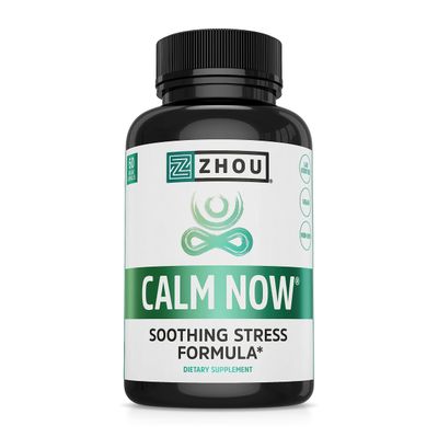 Zhou Calm Now Soothing Support with B Vitamins, Ashwagandha, Magnesium &amp; Zinc, Relax, Focus &amp; Positive Mind, Supports Serotonin Increase, Non-GMO, Vegan, Gluten-Free, 30 Servings - 60 VegCaps