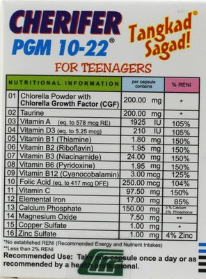 Growth Enhancer - Cherifer PGM 10-22 High Chlorella Growth Factor (CGF), Taurine and Lysine 30 Caps