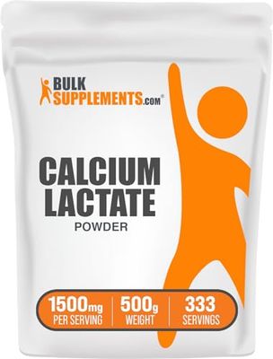 BulkSupplements.com Calcium Lactate Powder - Calcium Supplement, Calcium Lactate Food Grade - Calcium Lactate Supplement, 1500mg per Serving (200mg Calcium), 500g (1.1 lbs) (Pack of 1)