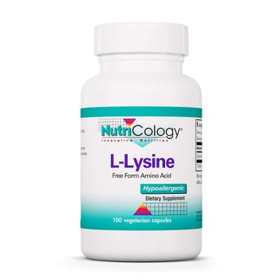 Nutricology L-Lysine - Immune Support, L-Lysine HCI, Free Form Amino Acid, 500mg Supplement, Pure, Organic, Vegetarian Capsules - 100 Count