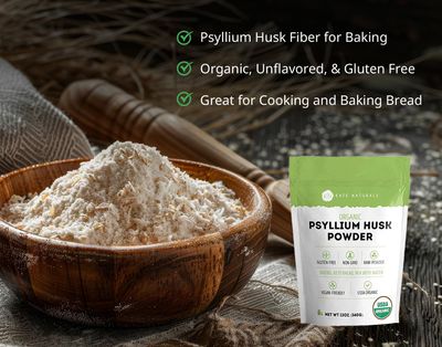 Kate Naturals Psyllium Husk Powder for Baking, Fiber &amp; Digestion. Psyllium Seed Powder for Dogs &amp; Cats (12oz, Organic, Gluten Free, Pet Safe)