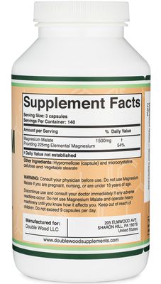 Magnesium Malate Capsules (420 Count) - 1,500mg Per Serving (Magnesium Bonded to Malic Acid), Third Party Tested, Vegan Friendly, Gluten Free by Double Wood Supplements