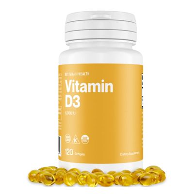 Better Way Health Vitamin D3-5,000 IU Softgel - High Potency Formula, Supports Bone Health &amp; Immune System - 120 Softgels of Vitamin D3 - Non-GMO, Dairy Free