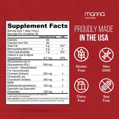 Manna Vitamins Evolved - Liposomal Joint Relief - All-in-One Natural Joint Support Supplement - Joint Supplements with Glucosamine Chondroitin