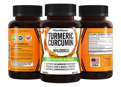 Turmeric Curcumin with BioPerine Black Pepper &amp; 95% Curcuminoids, 1965mg, Maximum Absorption for Joint Support, Non-GMO Turmeric Capsules, Made in USA - 90 Veg Caps
