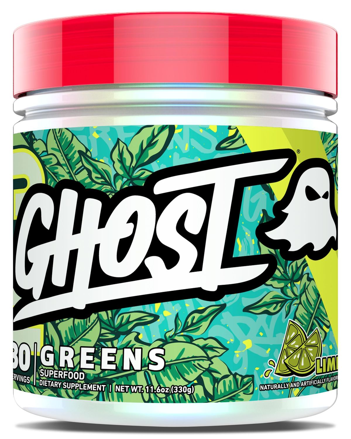 GHOST Greens Powder, Lime - 30 Servings - 19 Superfood Greens &amp; Reds Powder, Fruits, Vegetables, Spirulina, &amp; Chlorella, Prebiotics, 10 Billion CFU Probiotic &amp; Digestive Enzymes - Gluten-Free