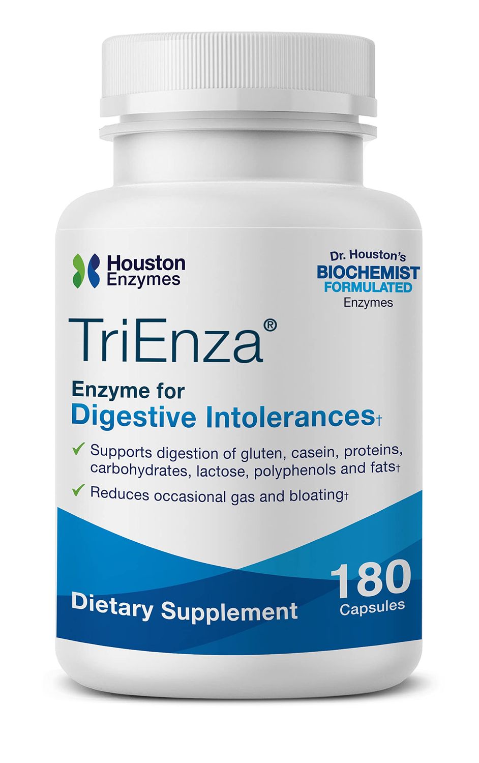 Houston Enzymes - TriEnza - 180 Capsules (90 Doses) - Broad-Spectrum Enzymes for Digestive Intolerances - Supports Digestion of Gluten, Casein, Soy, Proteins, Carbohydrates, Sugars, Fats &amp; Polyphenols