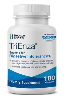 Houston Enzymes - TriEnza - 180 Capsules (90 Doses) - Broad-Spectrum Enzymes for Digestive Intolerances - Supports Digestion of Gluten, Casein, Soy, Proteins, Carbohydrates, Sugars, Fats &amp; Polyphenols